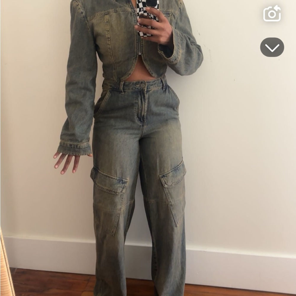 Denim Jacket and Cargo Pants Set
